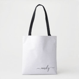 Bolsa Tote Nome do Monograma do Script Moderno Preto Branco