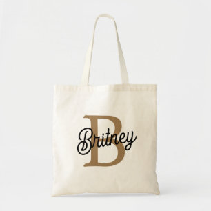 Bolsa Tote Nome do Monograma Elegante Moderno Script Dourado