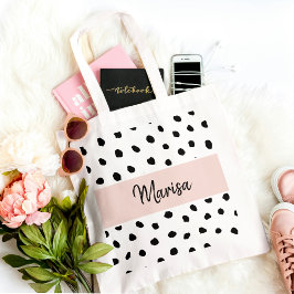 Bolsa Tote Nome do Monograma Moderno | Pastel Pink & Black Po