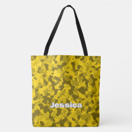 Bolsa Tote Nome do Monograma no Camo Amarelo |