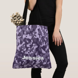 Bolsa Tote Nome do Monograma no Camo Roxo |