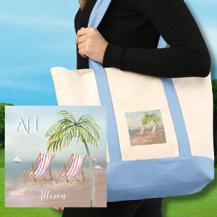 Bolsa Tote Nome do Monograma Personalizado da Cena de Praia d