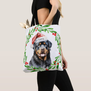 Bolsa Tote Nome do Monograma Personalizado de Natal do Rottwe