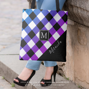 Bolsa Tote Nome do Monograma Púrpura, Xadrez de búfalo