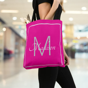 Bolsa Tote Nome do Monograma Rosa Quente