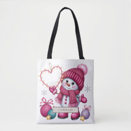 Bolsa Tote Nome do Natal Luzes de Fadas Coração de Boneco de