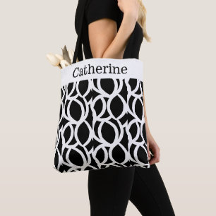 Bolsa Tote Nome do padrão Abstrato preto e branco