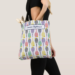 Bolsa Tote Nome do Padrão de Bola de Racquet Tênis Colorida