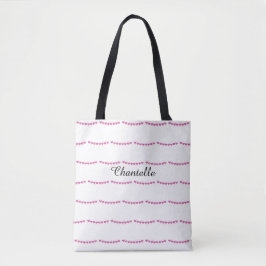 Bolsa Tote Nome do padrão de coração rosa profundo