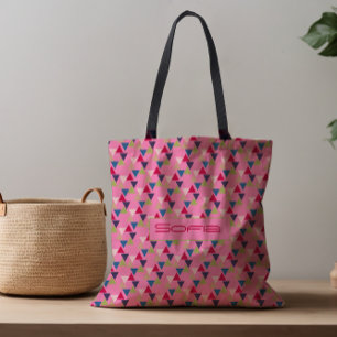 Bolsa Tote Nome do padrão do triângulo abstrato cor-de-rosa