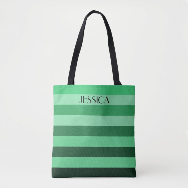 Bolsa Tote Nome do Padrão Listrado Verde Elegante (Frente)