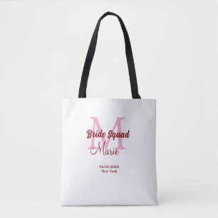 Bolsa Tote Nome do pelotão de noiva: monograma bridesmaid dat