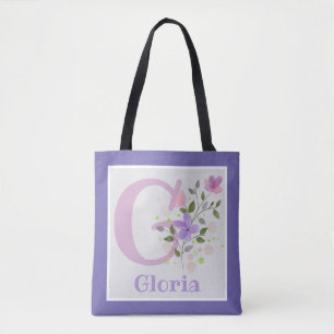 Bolsa Tote Nome do primeiro primeiro Plus Gloria com Flores