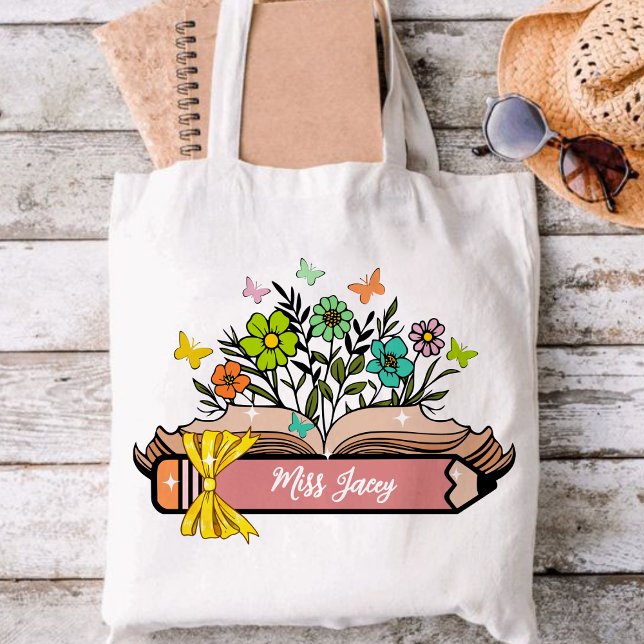 Bolsa Tote Nome do professor de flor selvagem, professor pers (Wildflower Teacher Name, Custom Teacher, Personalized Teacher, Gift Teacher, Cute Teacher tote bag)