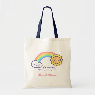 Bolsa Tote Nome Do Professor Personalizado Do Arco-Íris E Da