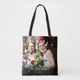 Bolsa Tote Nome do Script de suas Fotos de Casamento Favorita