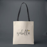 Bolsa Tote Nome do Script do Bridesmaid Personalizado<br><div class="desc">Um saco de creme moderno com nome de escrita preta e coração de ouro que é perfeito para uma proposta de dama de honra. Suas madrinhas podem encher sua bolsa com essências para viagens de Festa de solteira,  ou para o essencial para trazer na manhã do casamento.</div>