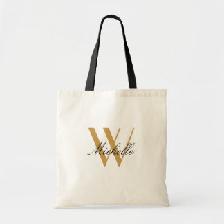 Bolsa Tote Nome do Script Inicial do Monograma Dourado Preto
