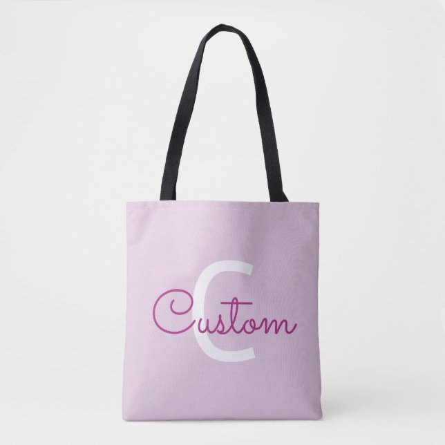 Bolsa Tote Nome do Script & Monograma | Magenta e Roxo Claro (Frente)