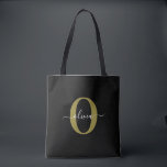 Bolsa Tote Nome do Script Monograma Personalizado Branco Pret<br><div class="desc">Este elegante monograma e na moda pode ser dado como presente para um aniversário, casamento, chá de panela, aniversário, Dia de as mães ou qualquer ocasião. Pode ser personalizado com o nome e a inicial da pessoa. Você pode alterar a fonte, a cor da fonte, o tamanho da fonte e...</div>