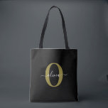 Bolsa Tote Nome do Script Monograma Personalizado Branco Pret<br><div class="desc">Este elegante monograma e na moda pode ser dado como presente para um aniversário, casamento, chá de panela, aniversário, Dia de as mães ou qualquer ocasião. Pode ser personalizado com o nome e a inicial da pessoa. Você pode alterar a fonte, a cor da fonte, o tamanho da fonte e...</div>