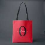 Bolsa Tote Nome do Script Monograma Personalizado Branco Pret<br><div class="desc">Este elegante monograma e na moda pode ser dado como presente para um aniversário, casamento, chá de panela, aniversário, Dia de as mães ou qualquer ocasião. Pode ser personalizado com o nome e a inicial da pessoa. Você pode alterar a fonte, a cor da fonte, o tamanho da fonte e...</div>
