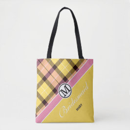 Bolsa Tote Nome do Script Monograma Personalizado Chic Tartan
