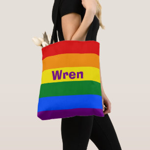 Bolsa Tote Nome do Sinalizador do Orgulho Arco-Íris ou Monogr