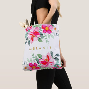 Bolsa Tote Nome dos Buquês Florais de Cor de Água Tropical Ro