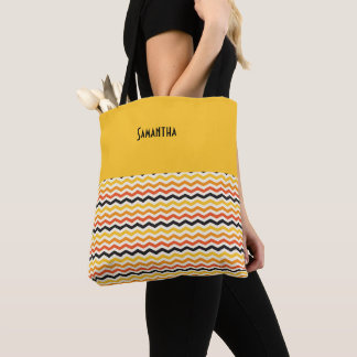 Bolsa Tote Nome Dourado das Cores de Queda do Chevron de Outo