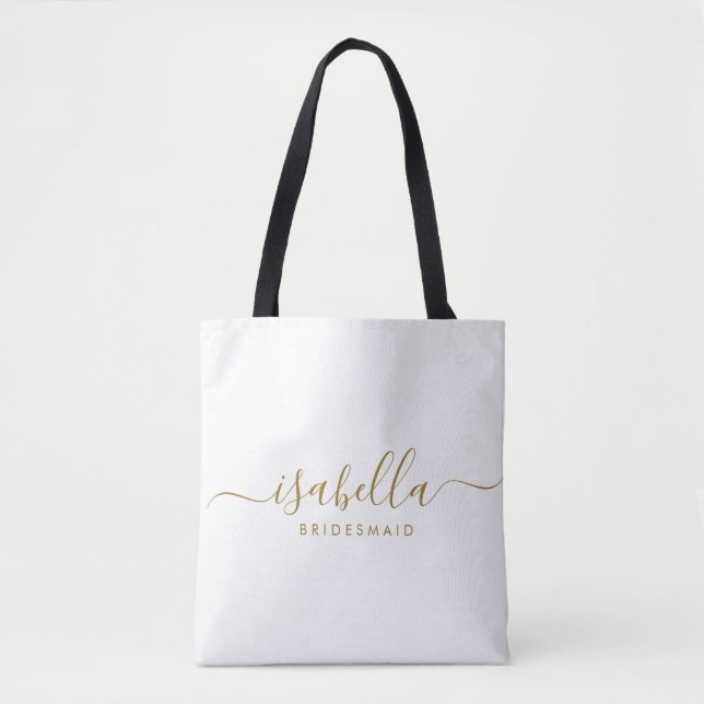 Bolsa Tote Nome Dourado de presentes da Bridesmaid (Frente)