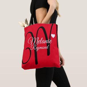 Bolsa Tote nome e amor inicial vermelho