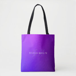 Bolsa Tote Nome e Monograma do Gradiente Roxo Moderno