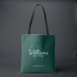 Bolsa Tote Nome e monograma dos Padrinhos de casamento de Scr<br><div class="desc">Adicione um toque pessoal ao seu casamento com padrinhos de casamento personalizados. Este saco apresenta o nome de padrinho de casamento personalizado no estilo de letra de script clássico branco com detalhes de casamento no estilo de letra serif branco e monograma em estilo de letra serif clássico verde esmeralda clara...</div>