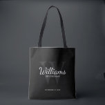 Bolsa Tote Nome e monograma dos Padrinhos de casamento de Scr<br><div class="desc">Adicione um toque pessoal ao seu casamento com padrinhos de casamento personalizados. Este saco apresenta o nome de padrinho de casamento personalizado no estilo de letra de script clássico branco com detalhes de casamento no estilo de letra serif branco e monograma no estilo de letra serif clássico da cinza como...</div>