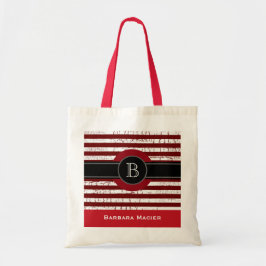 Bolsa Tote nome e monograma preto/vermelho inicial