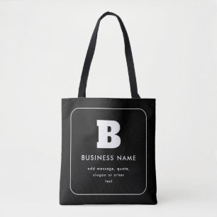 Bolsa Tote Nome e Slogan Comercial Editável Preto & Branco