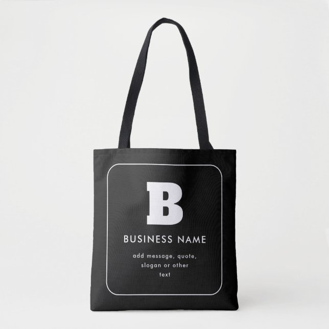 Bolsa Tote Nome e Slogan Comercial Editável | Preto & Branco (Frente)