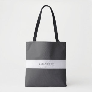 Bolsa Tote Nome Elegante e Monograma   Cinzas Escuras e Luzes