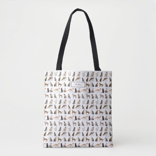 Bolsa Tote Nome Elegante Rações de Gatos Monogramas (Frente)