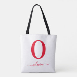 Bolsa Tote Nome em Letra de Monograma Personalizado Branco e 