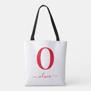 Bolsa Tote Nome em Letra de Monograma Personalizado Branco e 