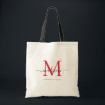Bolsa Tote Nome em Letra Maiúscula Monograma Preto Vermelho C<br><div class="desc">Bolsa de Mão com Nome em Letra Maiúscula Inicial Monograma Preto Vermelho Burgundy Clássico Elegante Moderno</div>