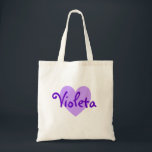 Bolsa Tote Nome em Roxo<br><div class="desc">Bonito design de nome de coração roxo. Um presente bonito para as meninas.</div>