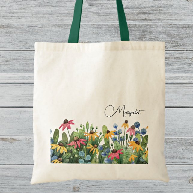 Bolsa Tote Nome Fantasioso em Flores Silvestres de Verão em A (Criador carregado)