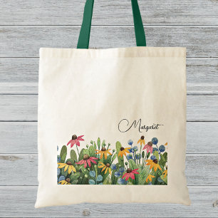 Bolsa Tote Nome fantástico em Watercolor Summer Wildflower
