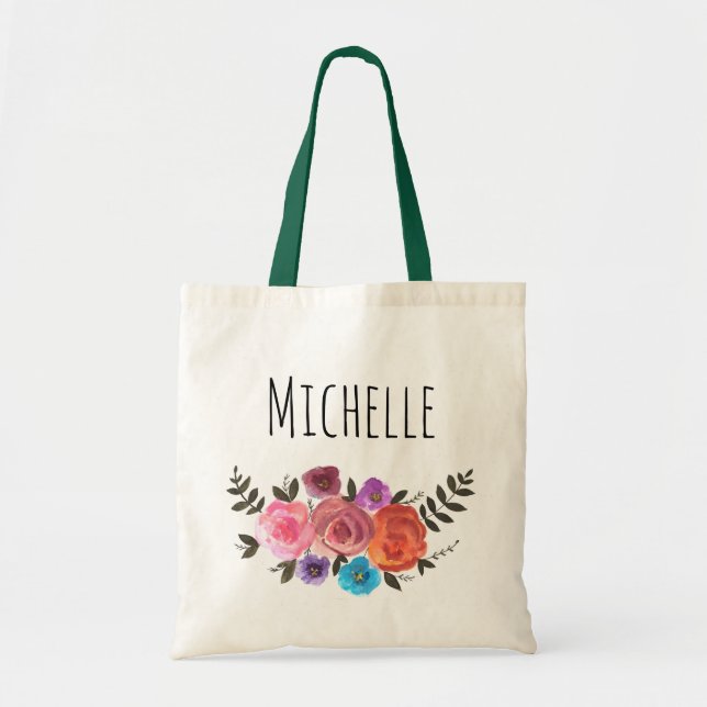 Bolsa Tote Nome floral da aguarela (Frente)