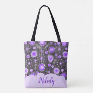Bolsa Tote Nome floral das cinzas roxas brancas
