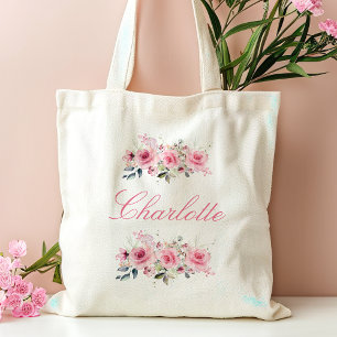 Bolsa Tote Nome Floral de Bridesmaid Rosa