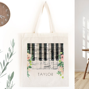 Bolsa Tote nome floral de piano musical